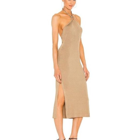 P R I C E ⬇️ Revolve x Michael Costello Metallic Gold Halter Midi Dress NWT - Picture 10 of 11